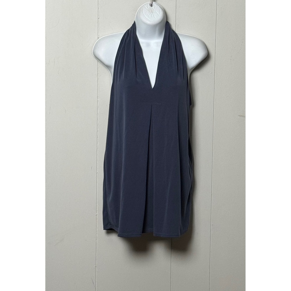Green Envelope Los Angeles Navy Blue Halter V-Neck Pleated Blouse Size Medium